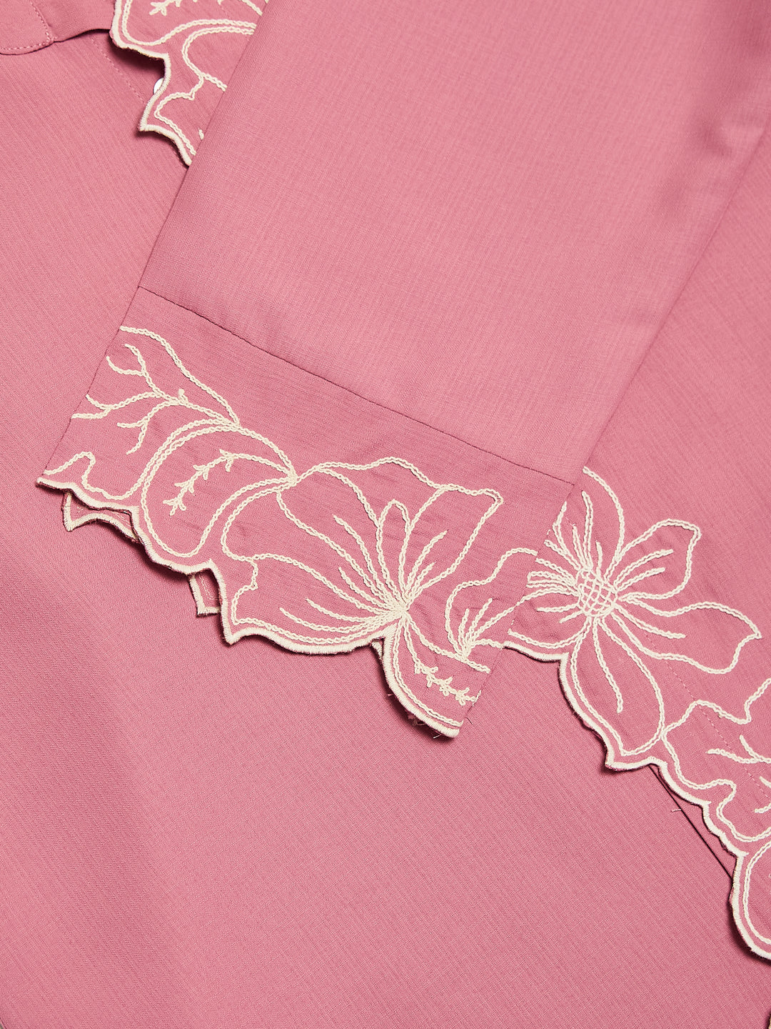Pink Viscose Embroidered Regular Fit Shirt for Women | Embroidered Shirt for Women | slevee  embroidered view
