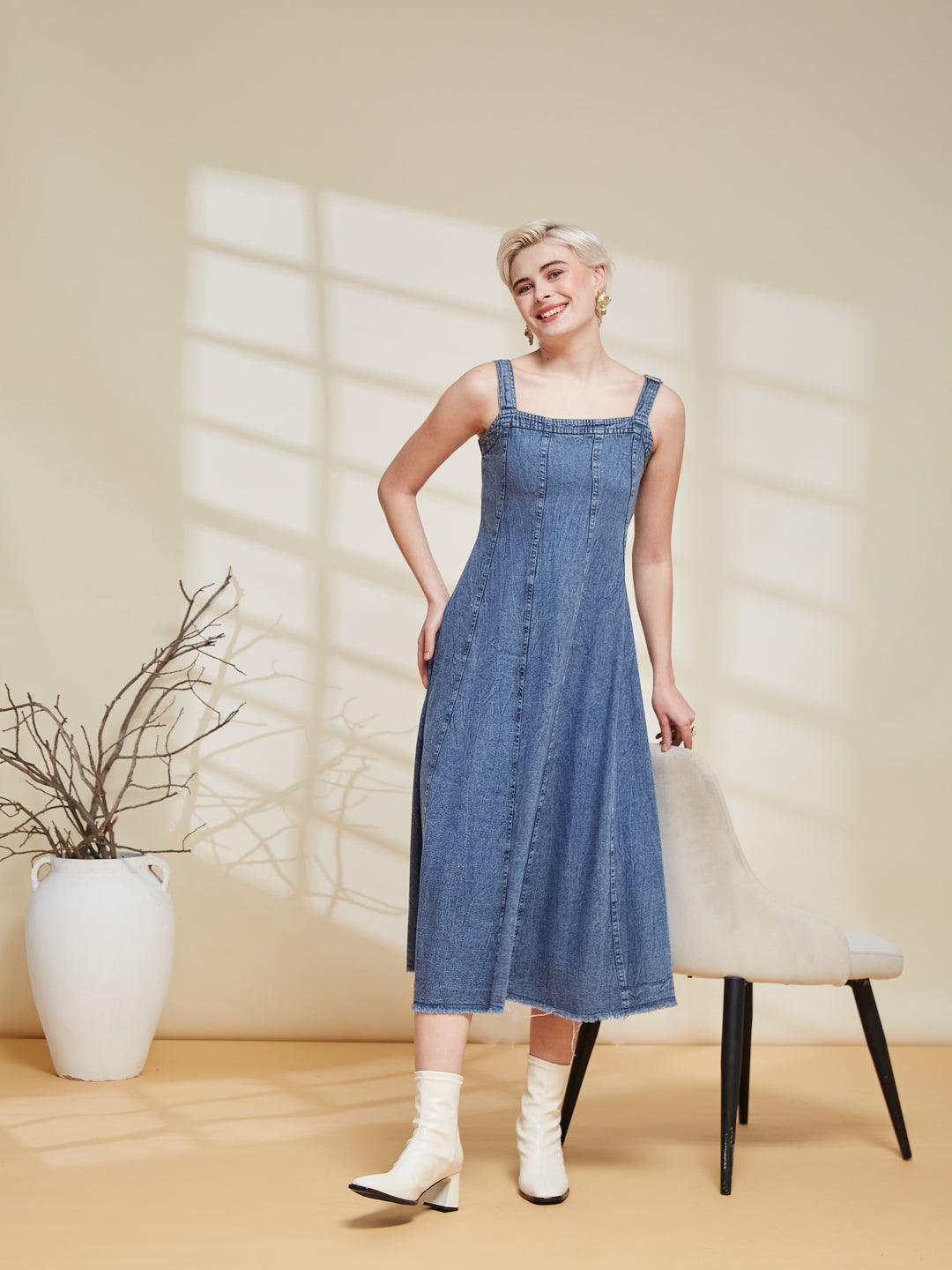 Blue Denim Overall Slip Dress  for women