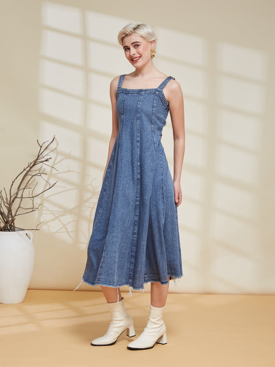 Blue Denim Overall Slip Dress  for women