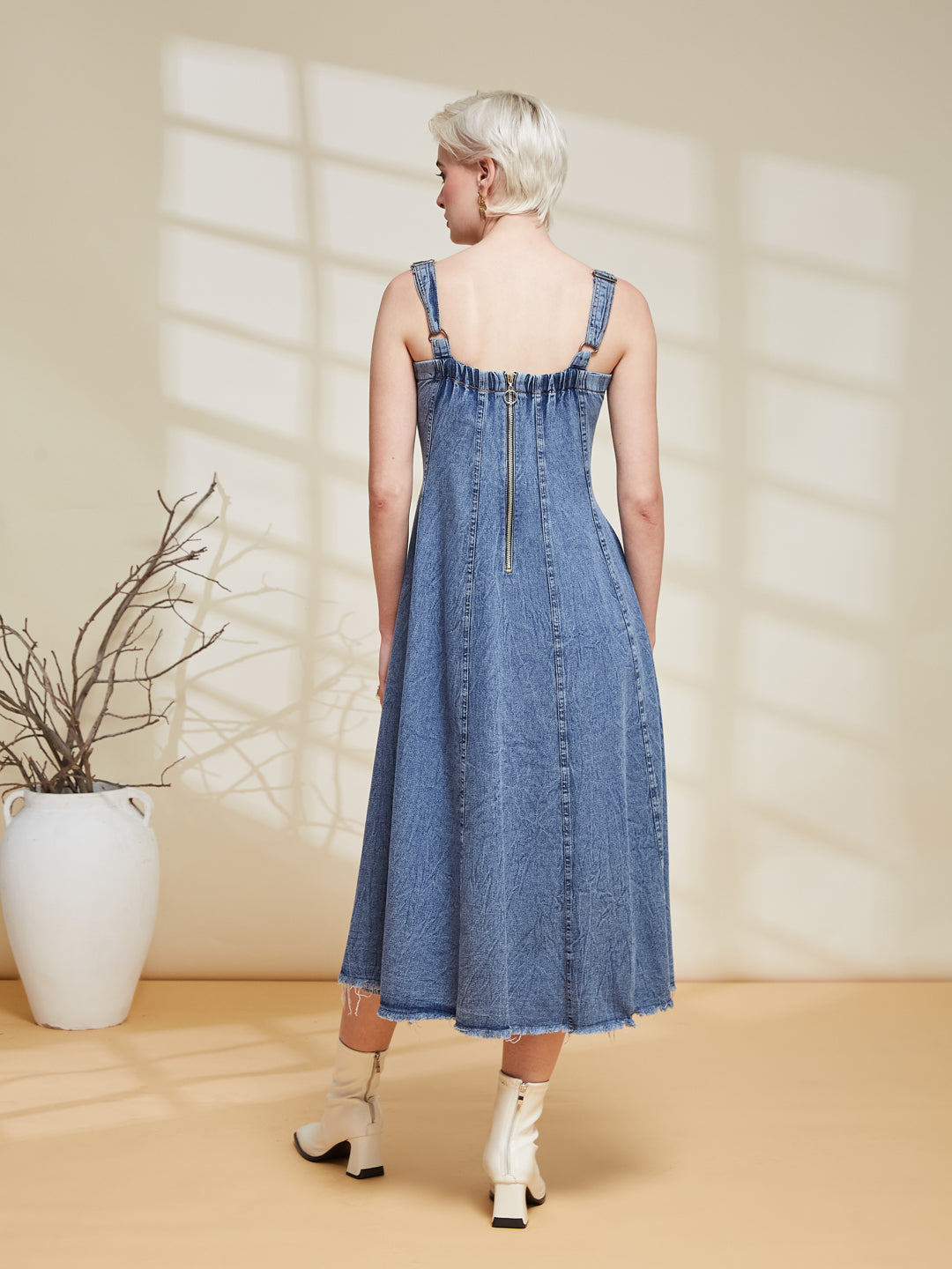 Blue Denim Overall Slip Dress  for women