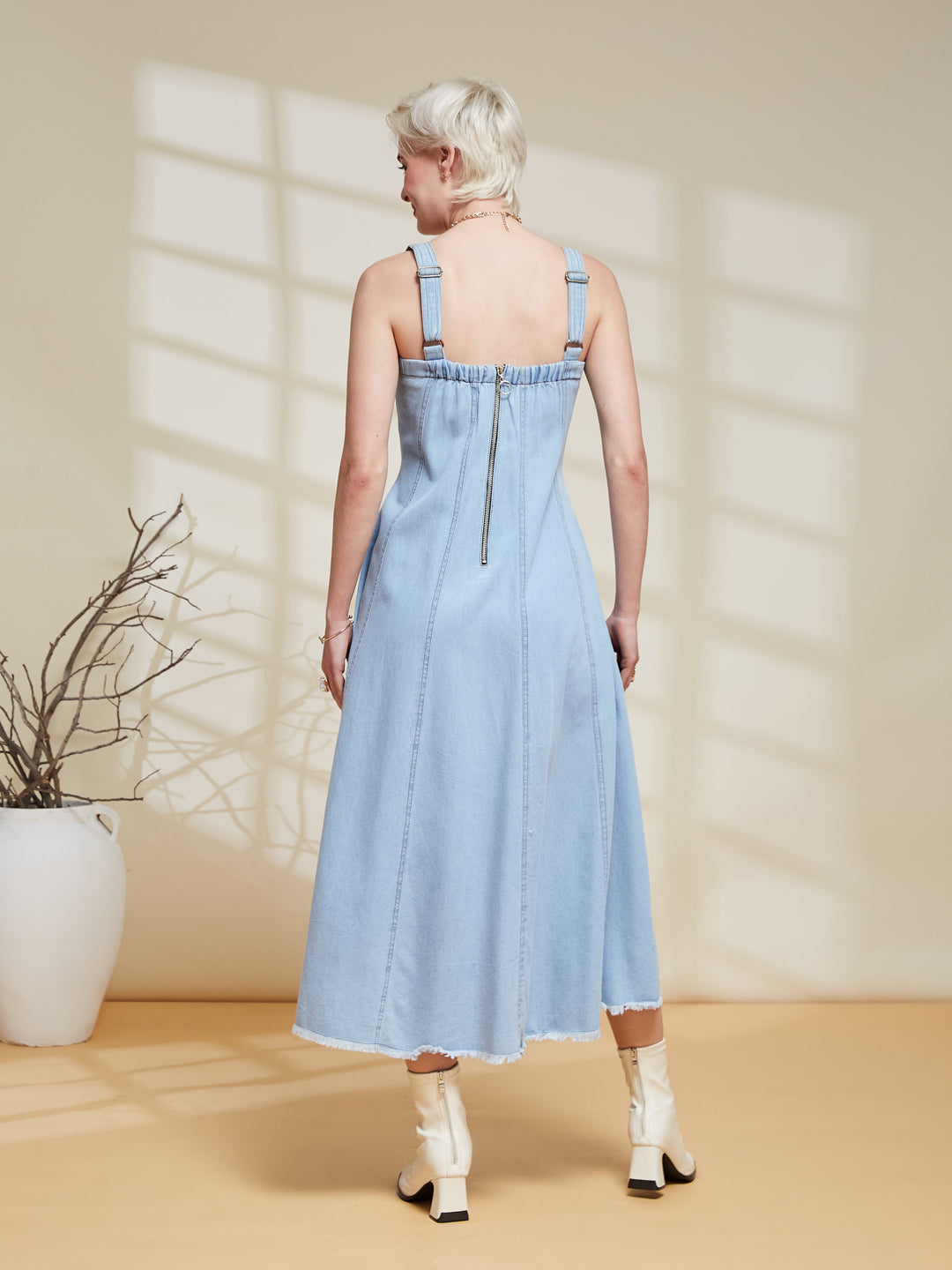 Ice Blue Denim Overall Slip Dress  for women