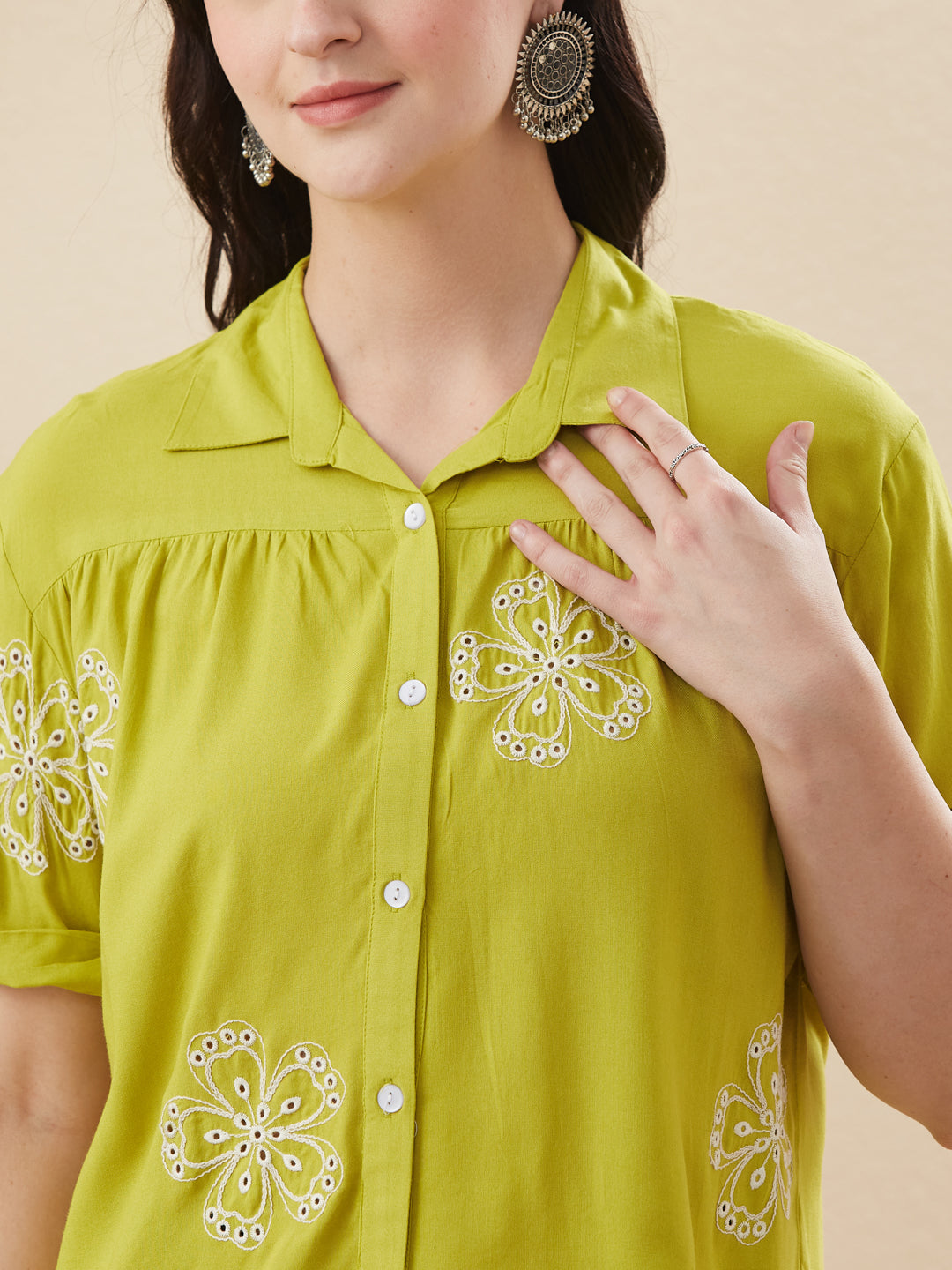 Neon Rayon Embroidered Regular Fit Women’s Shirt