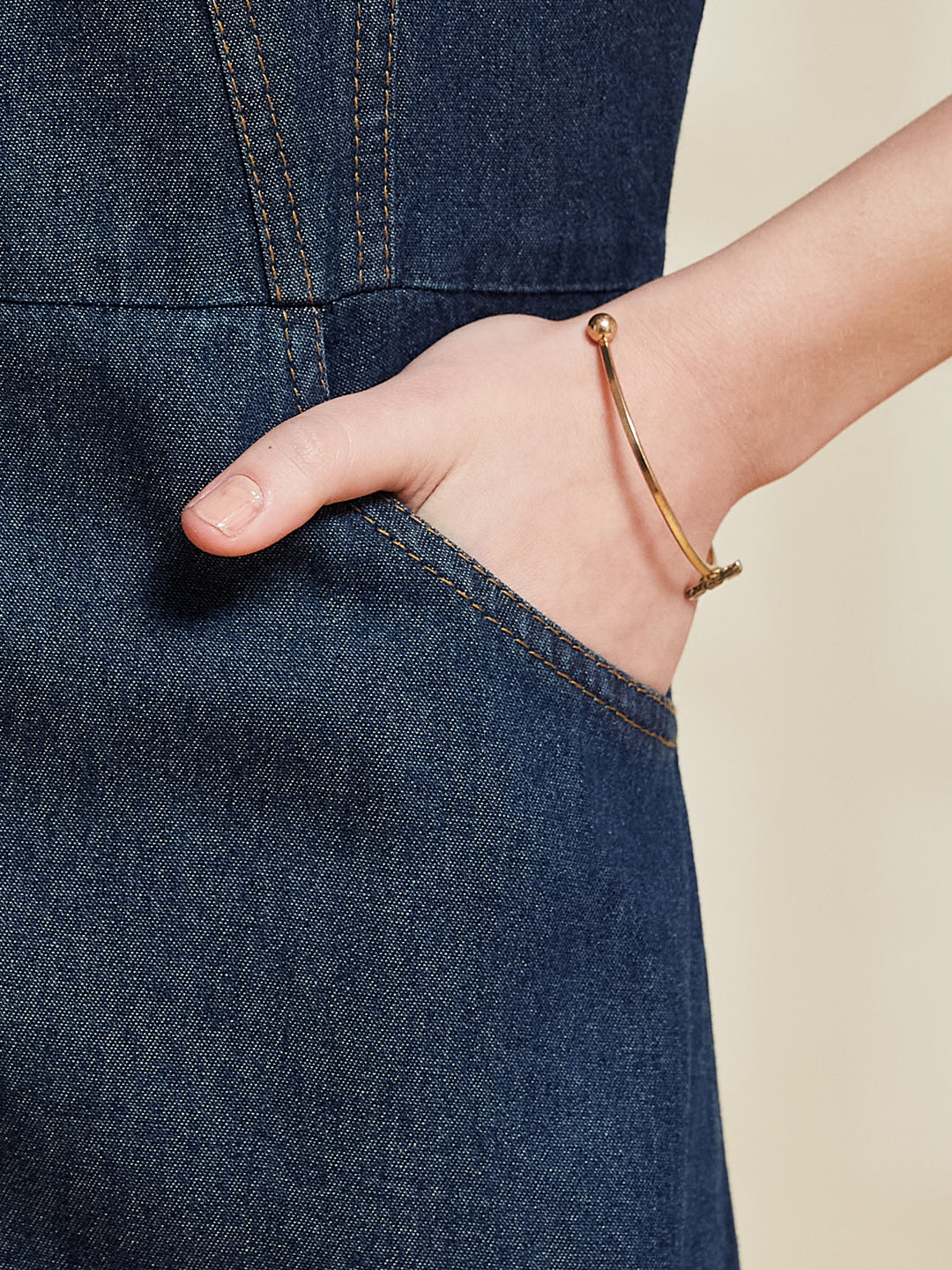Dark Blue Denim Strap Maxi Dress for Women