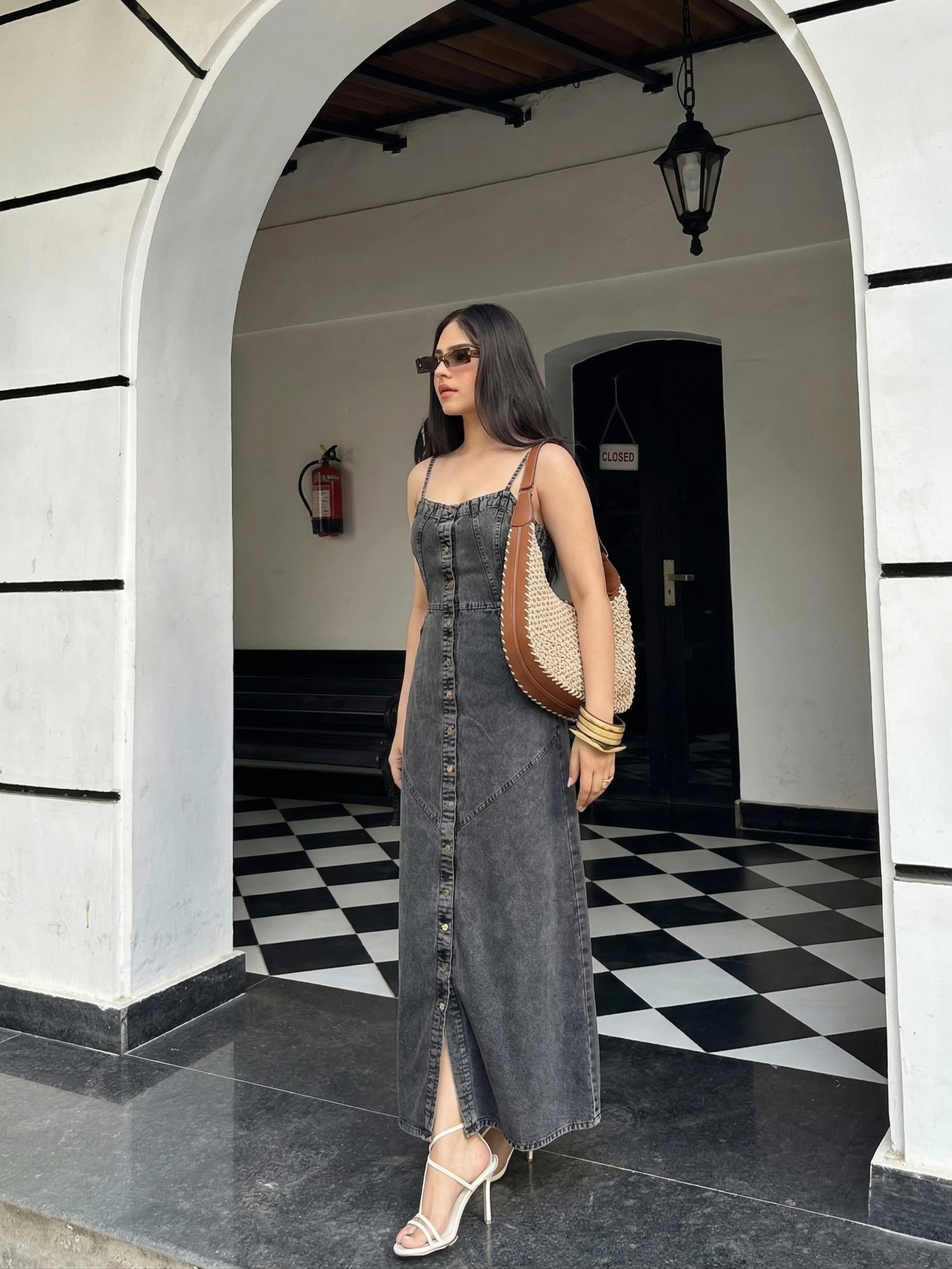Black Denim Button Down Flared Maxi Dress for Women Black Denim Button Down Flared Maxi Dress for Women