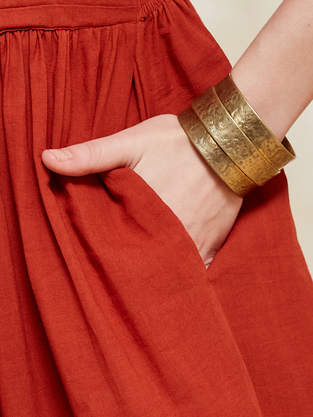 Rust Cotton Tiered Midi Dress for Women