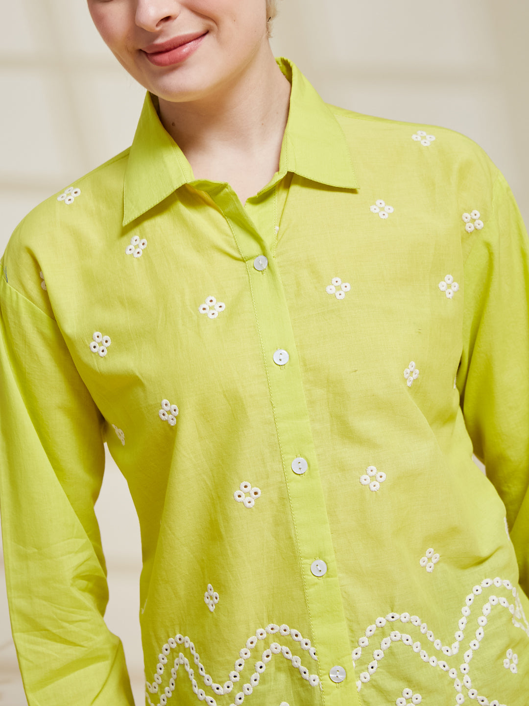 Women's Neon Cotton Embroidered Shirt