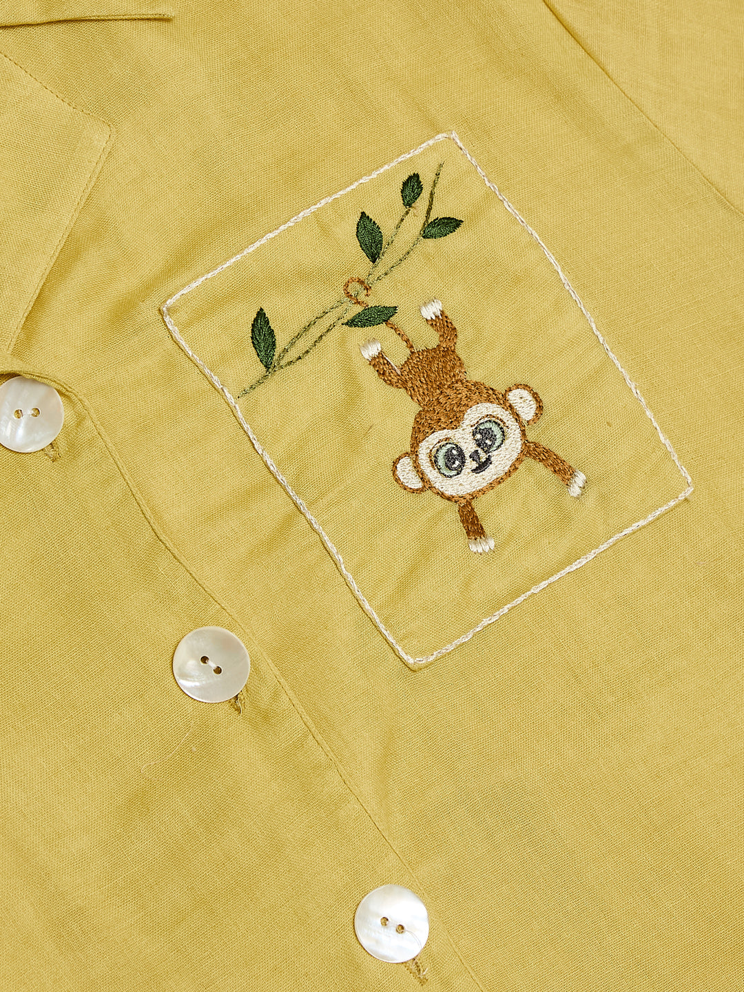 Yellow Cotton Embroidered Casual Shirt For Women