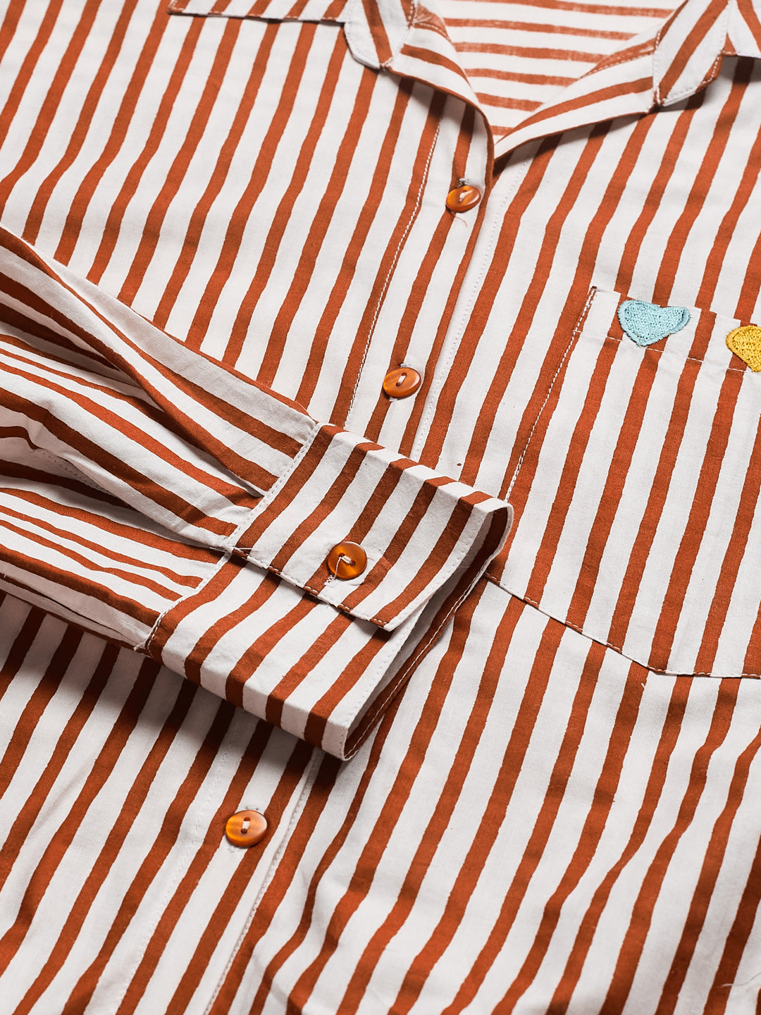 Women’s Rust Red Cotton Striped Relaxed Fit Shirt