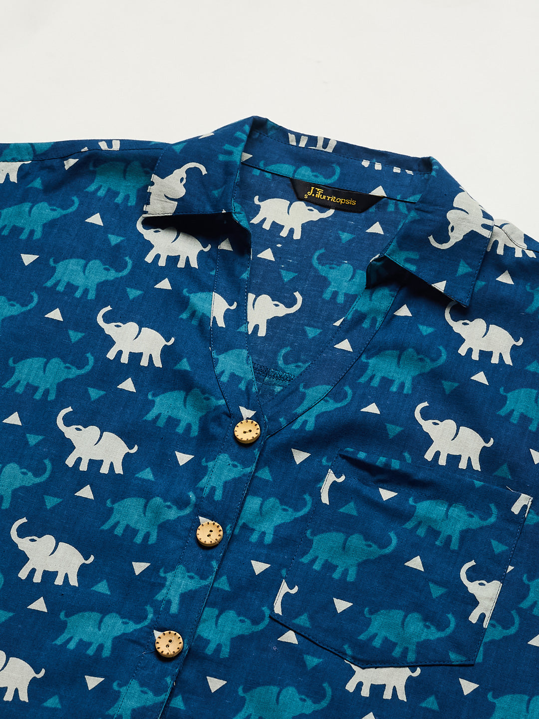 Women’s Indigo Cotton Printed Button-Down Shirt
