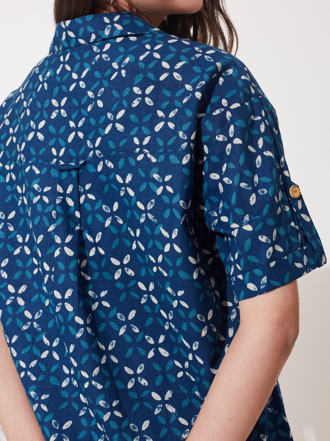 Women’s Indigo Cotton Half Sleeve Printed Shirt