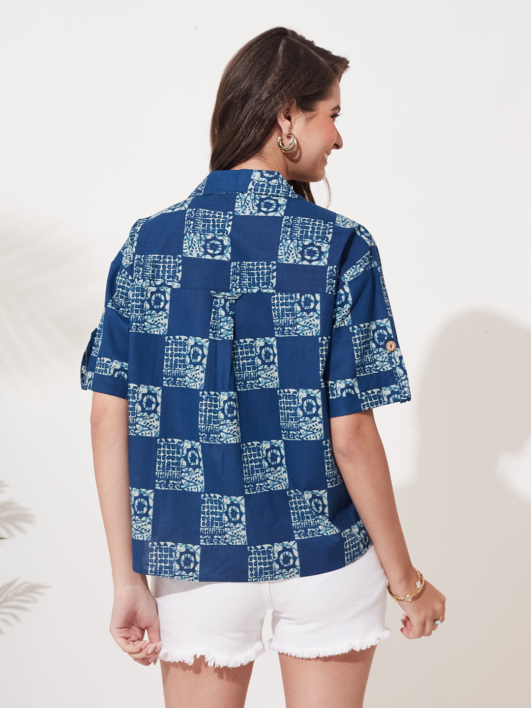 Indigo Cotton Casual Printed Shirt for Women