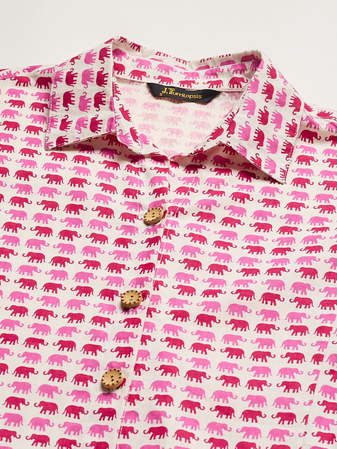 Pink Printed Button-Down Shirt with Gathered Sleeves