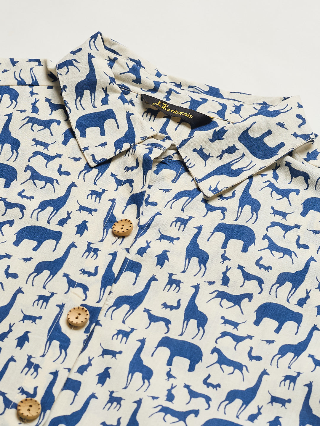 Royal Blue Cotton Print Casual Shirt for Women
