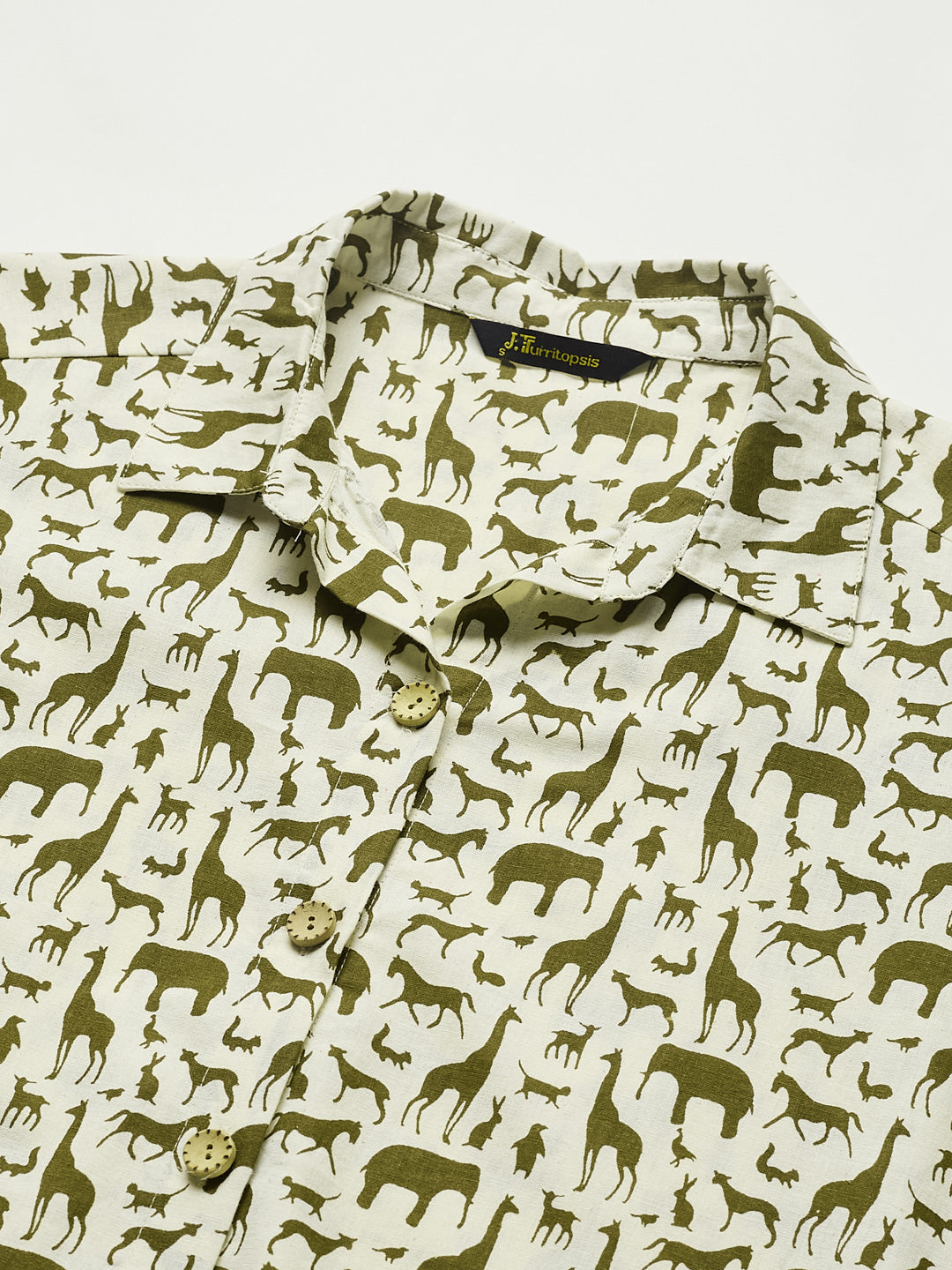 Women’s Coffee Cotton Animal Print Casual Button Shirt