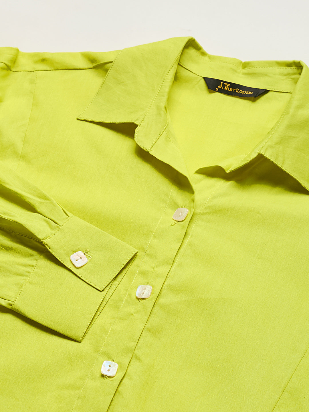 Women’s Neon Cotton Button-Down Shirt with Stylish Ruched Sleeves