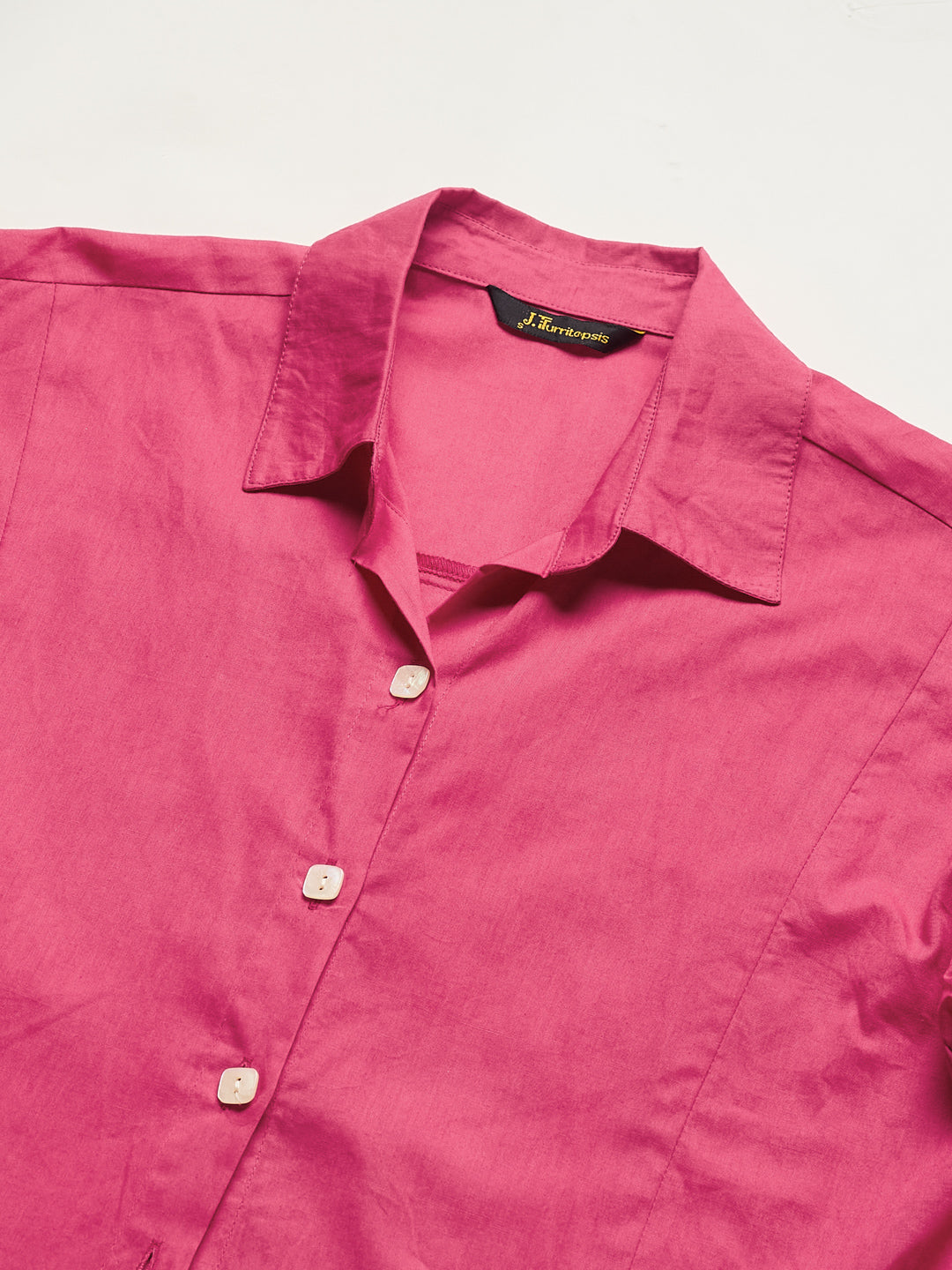Pink Stylish Button-Down Shirt with Ruched Sleeves For Women