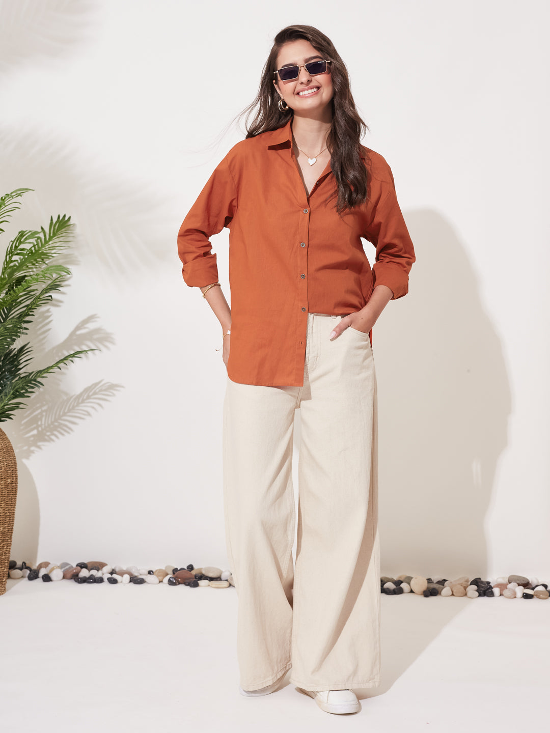 Women’s Solid Orange Cotton Everyday Formal Shirt