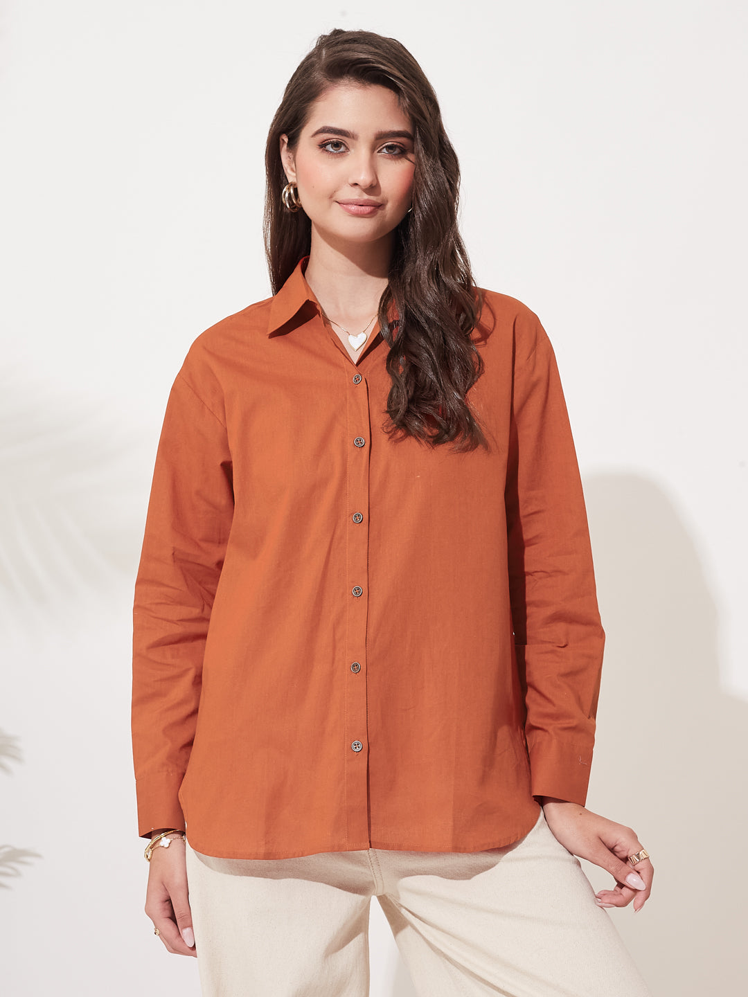 Women’s Solid Orange Cotton Everyday Formal Shirt