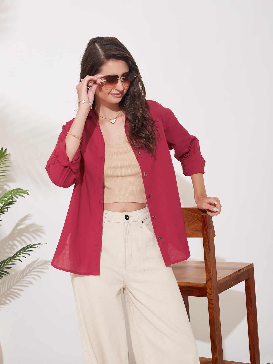 Red Cotton Button-Down Office & Casual Wear Shirt