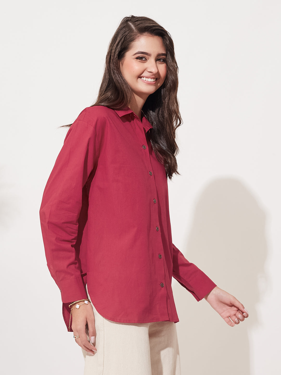Red Cotton Button-Down Office & Casual Wear Shirt