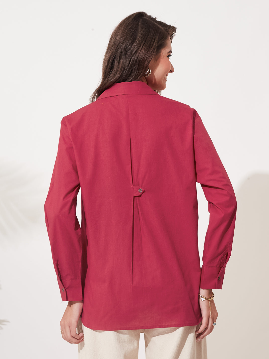 Red Cotton Button-Down Office & Casual Wear Shirt