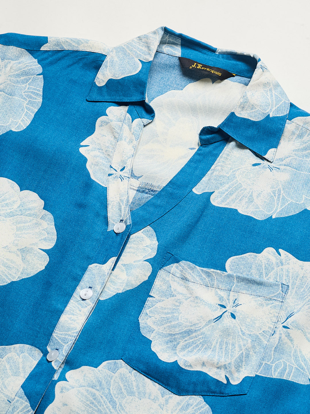 Blue Rayon Floral Casual Shirt for Women