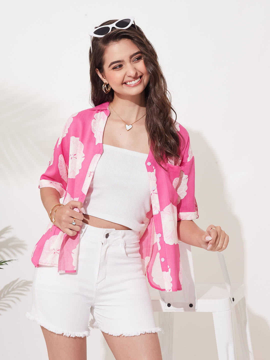Pink Floral Summer Shirt for Women