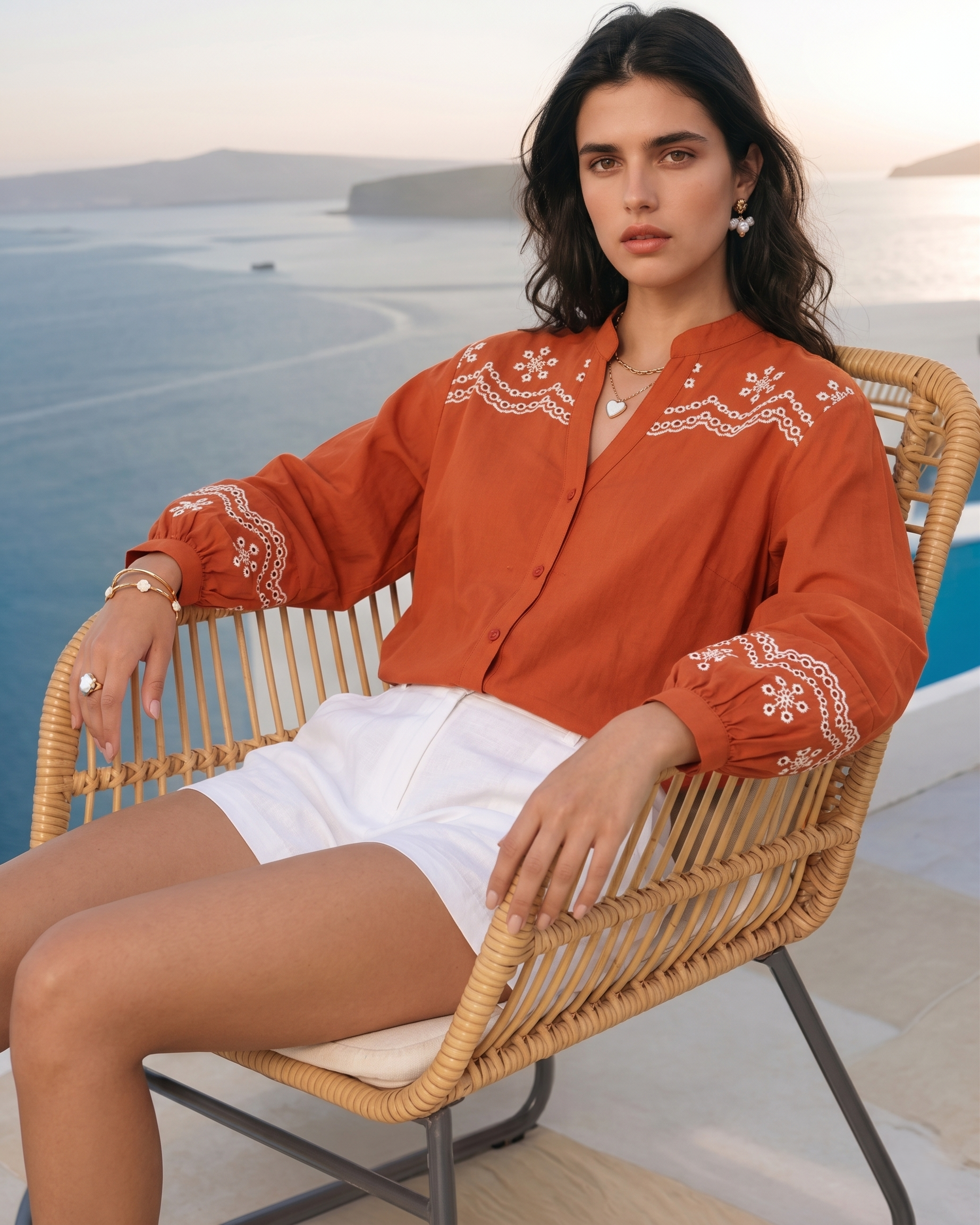 Trendy Orange Cotton Embroidered Everyday Fashion Shirt For Women