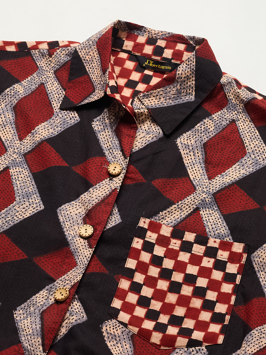 Women’s Black Cotton Printed Button-Down Shirt