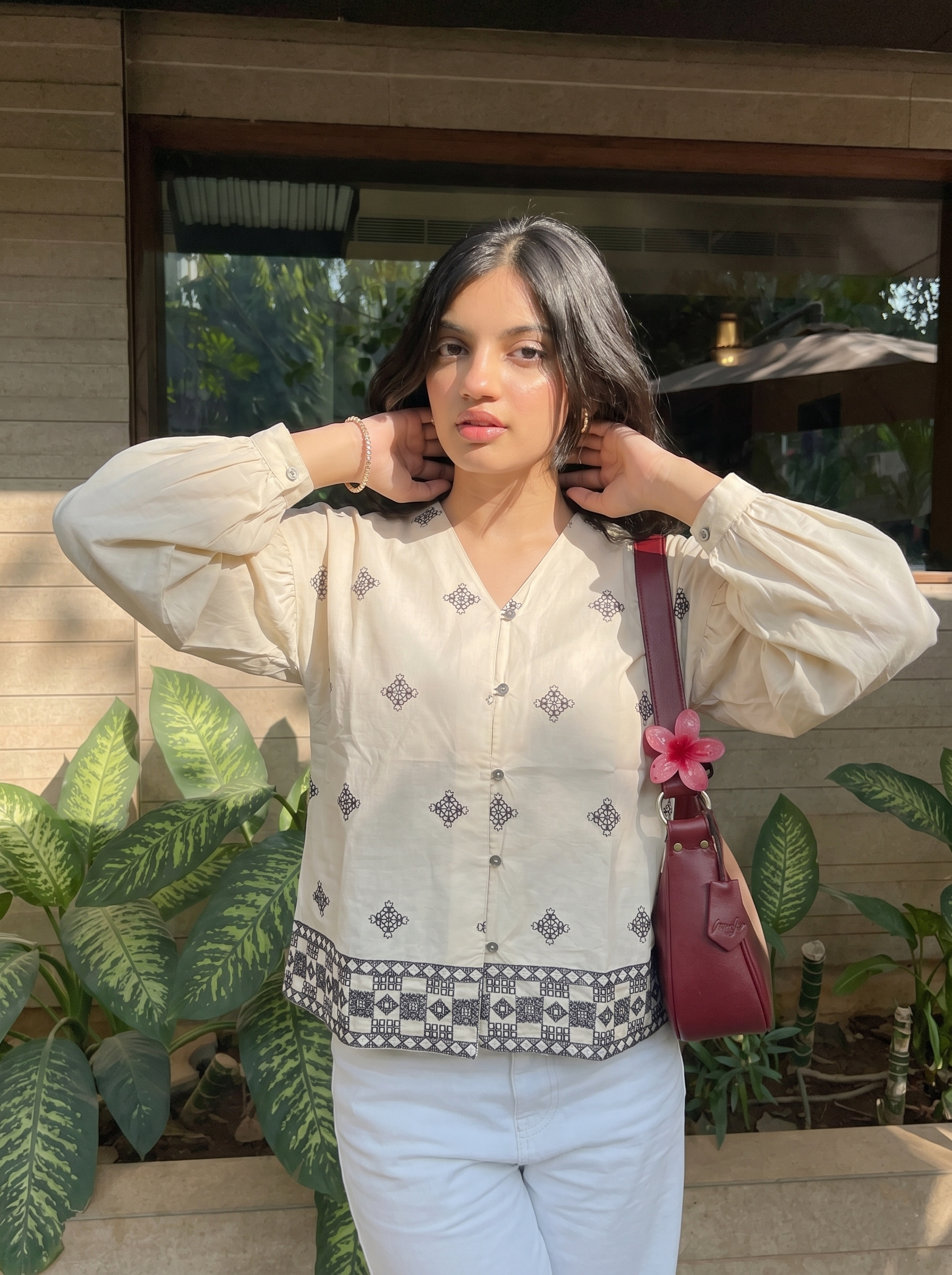 Women’s Cream Cotton Ivory Embroidered  Shirt