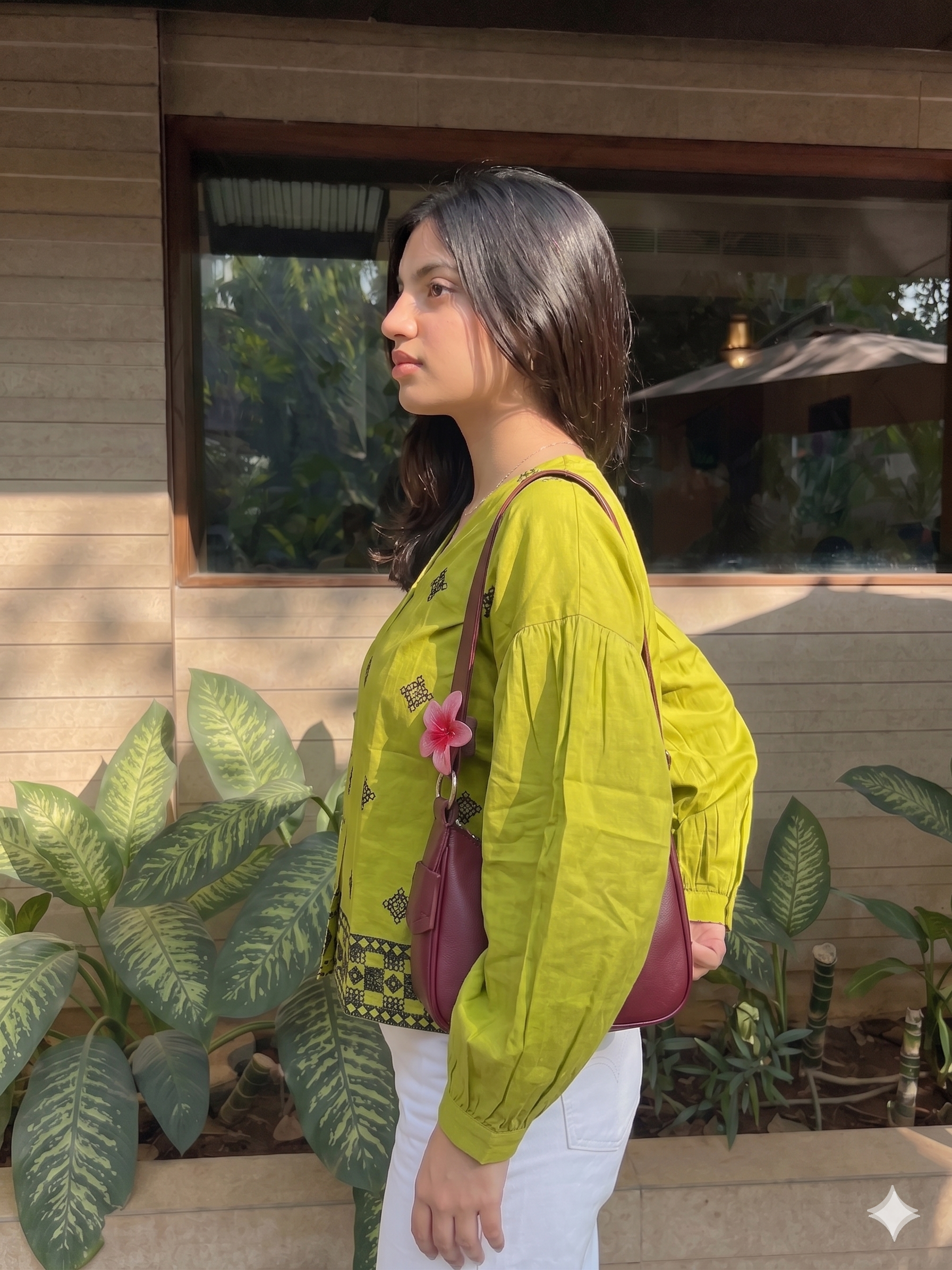 Green Cotton Ethnic Embroidered  Casual Shirt for Women