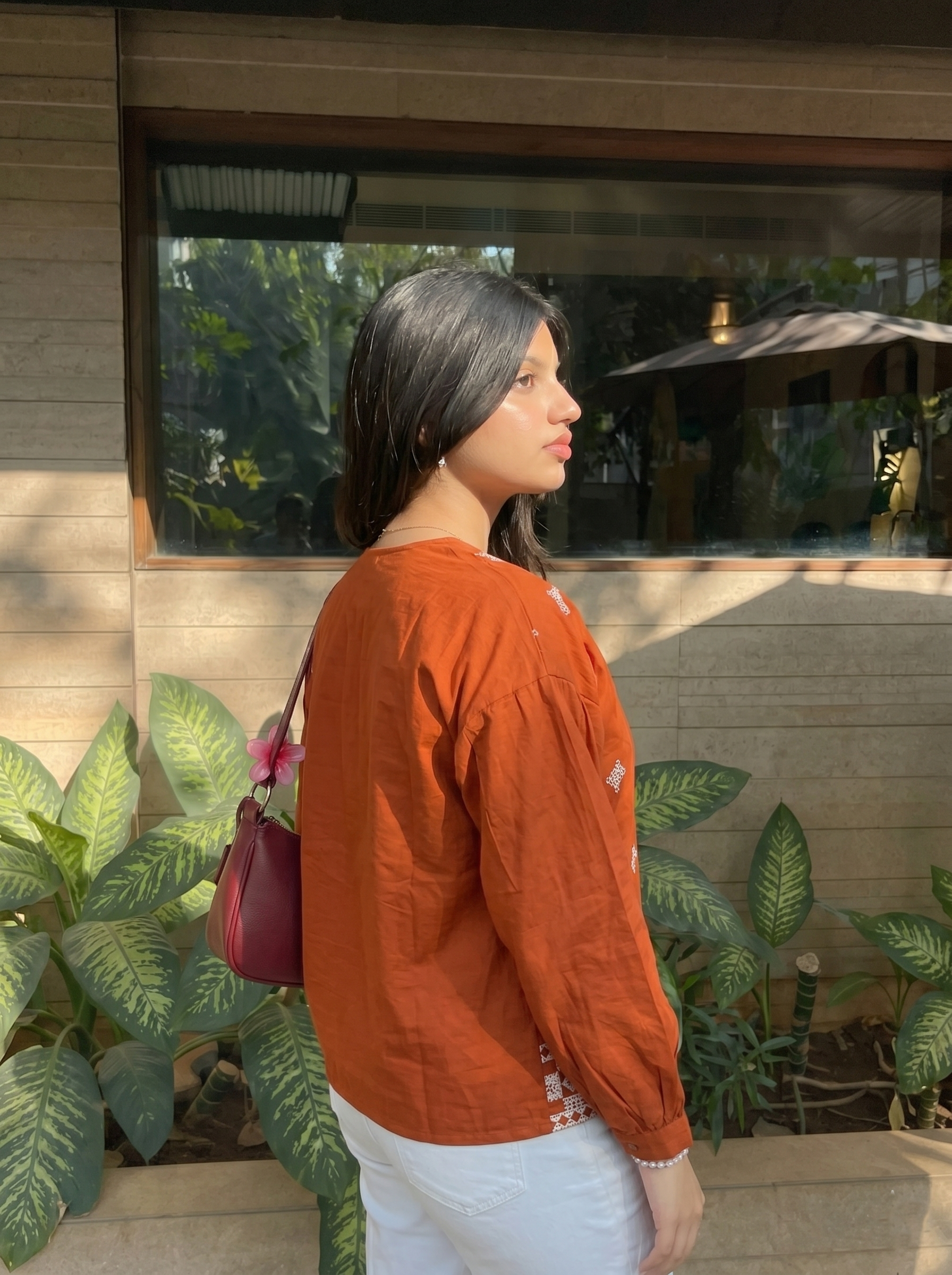 Orange Cotton Embroidered Everyday Wear Shirt For Women