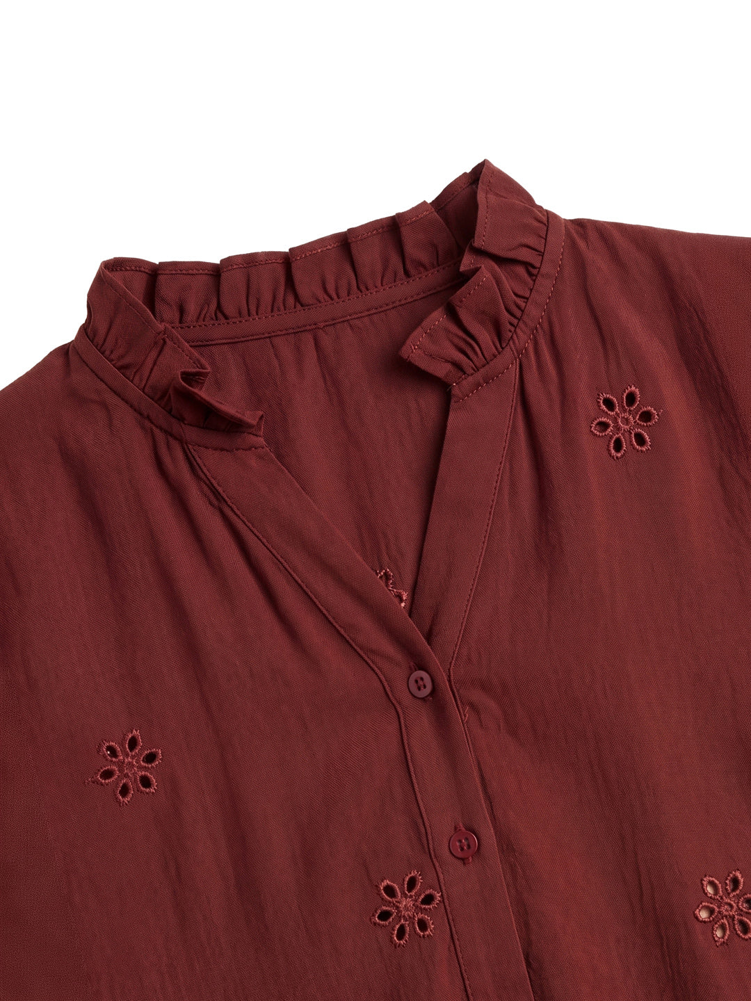 Coffee Cotton Embroidered Statement Shirt for Women