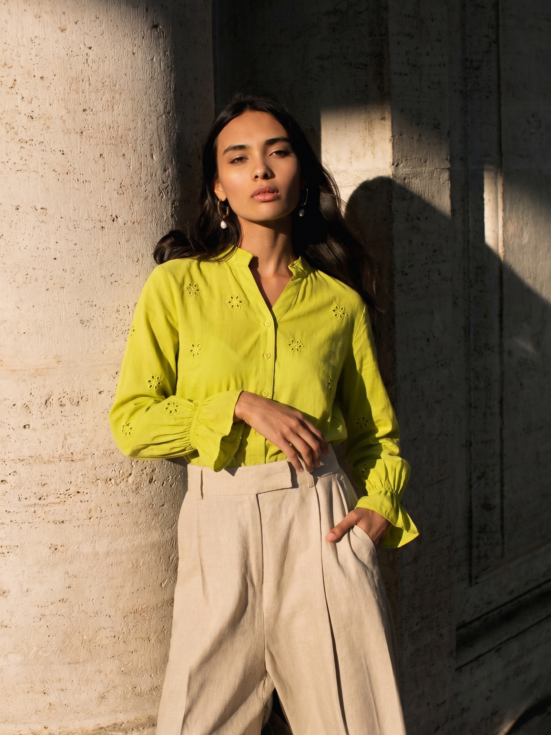 Trendy Stylish Neon Cotton Embroidered Women Shirts