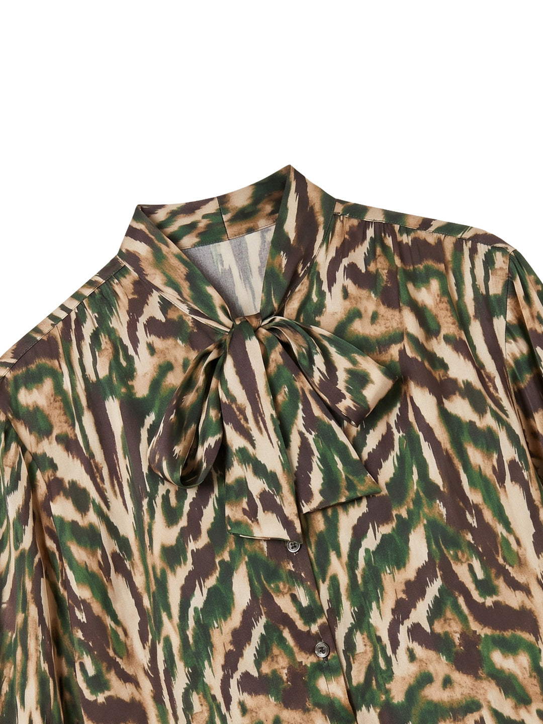 Women's Green Satin Abstract Printed Tie-Neck Regular Shirt