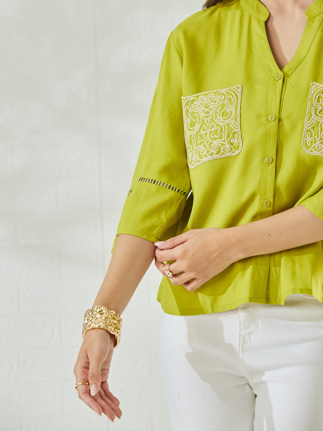 Women's Designer Neon Rayon Embroidered Everyday Casual Shirt