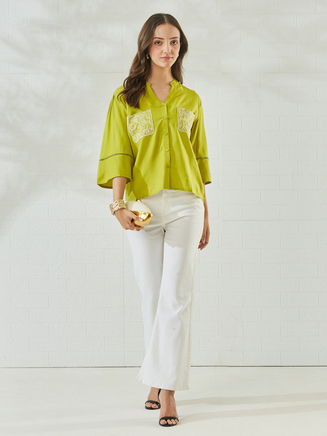 Women's Designer Neon Rayon Embroidered Everyday Casual Shirt