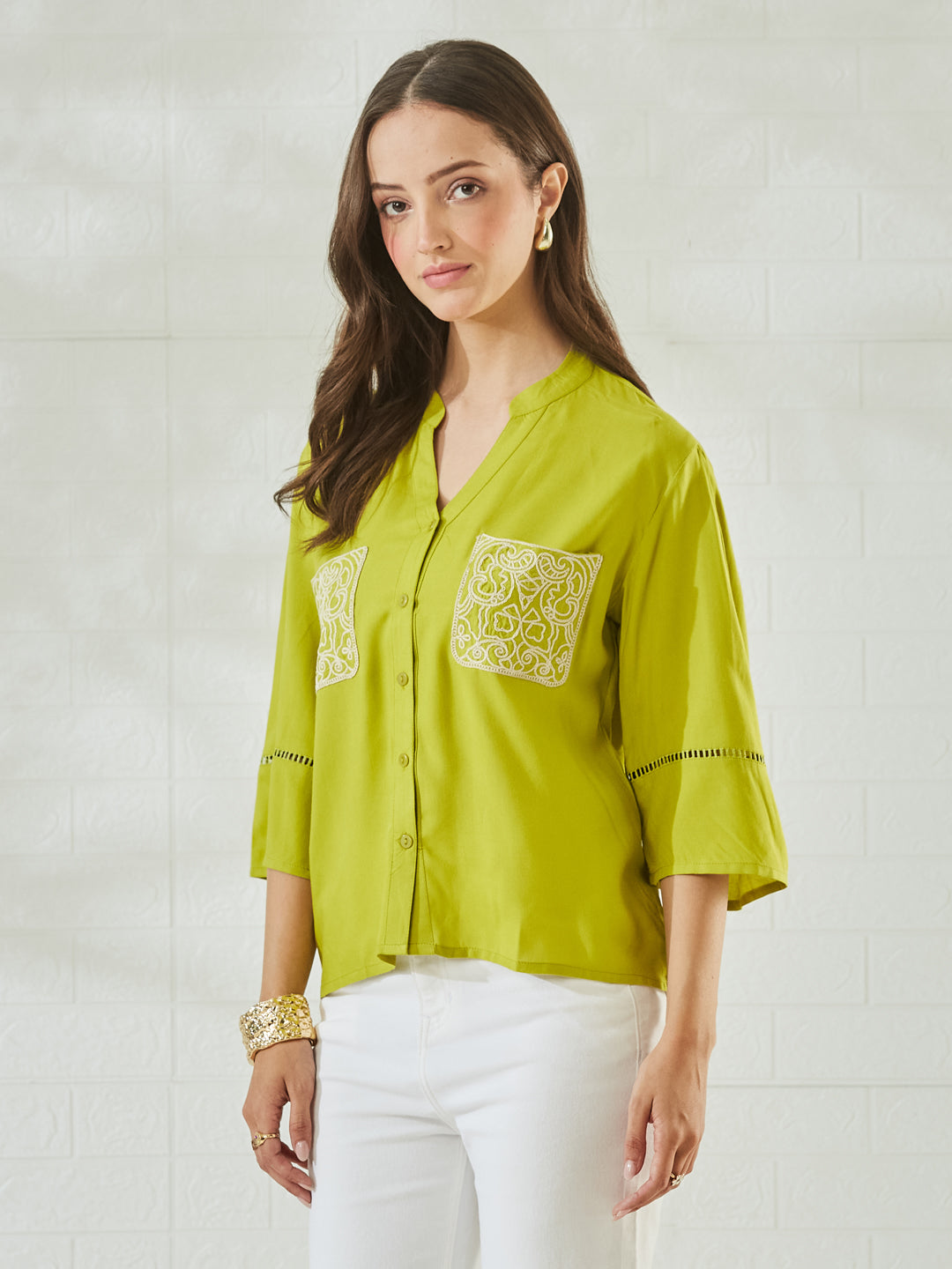 Women's Designer Neon Rayon Embroidered Everyday Casual Shirt