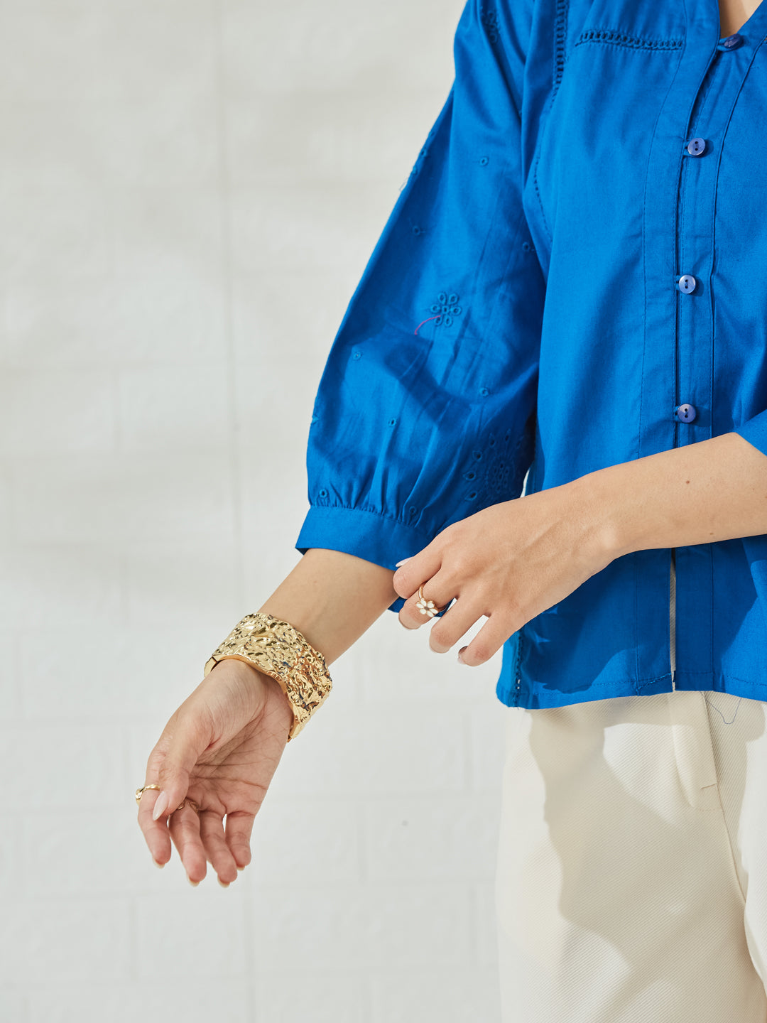 Women's Designer Royal Blue Embroidered Everyday Regular Shirt