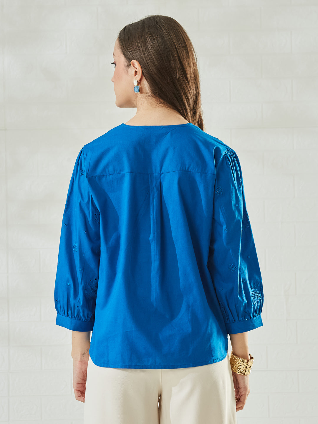 Women's Designer Royal Blue Embroidered Everyday Regular Shirt