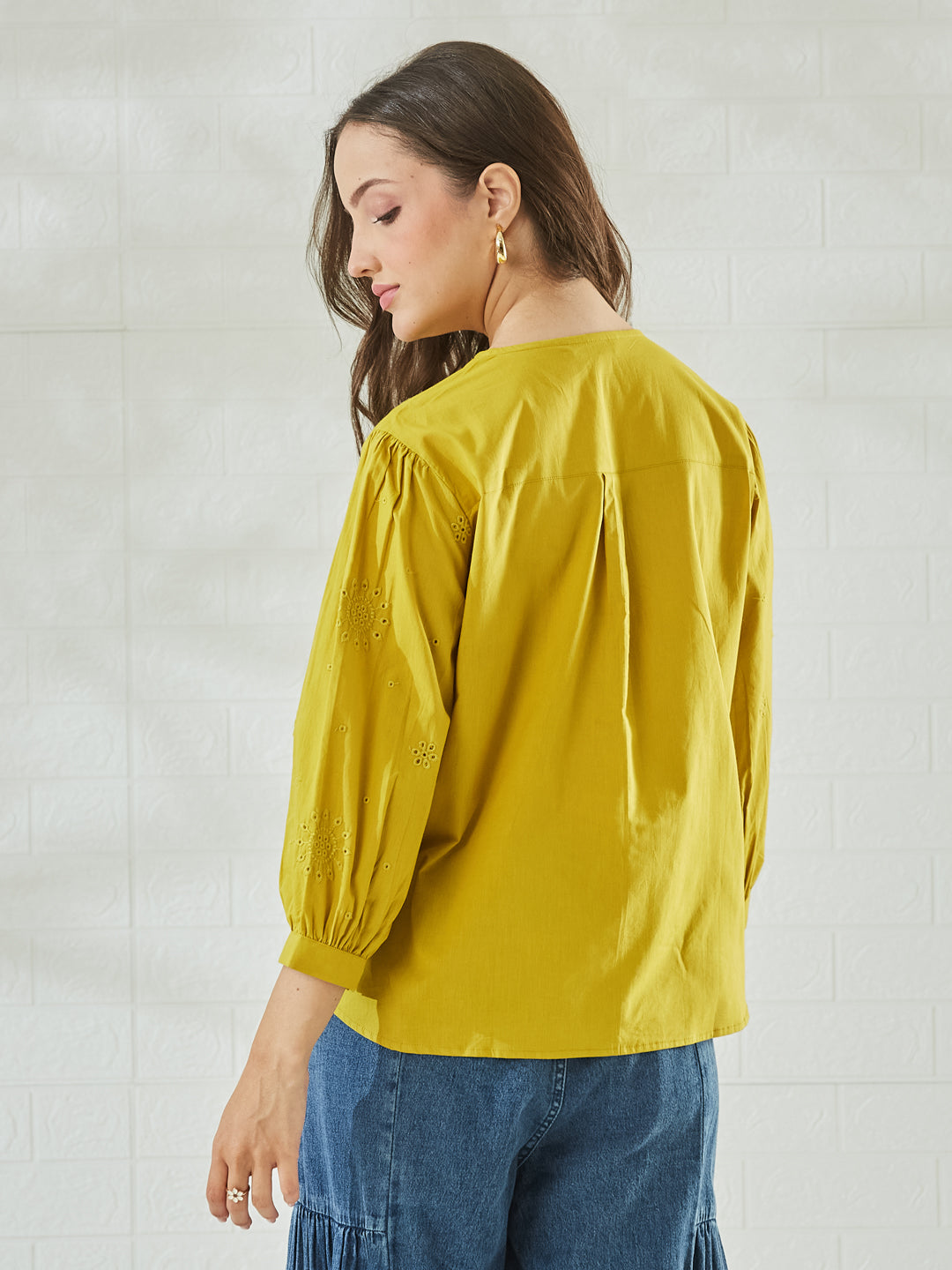 Women's Premium Yellow Cotton Button-Down Regular Shirt