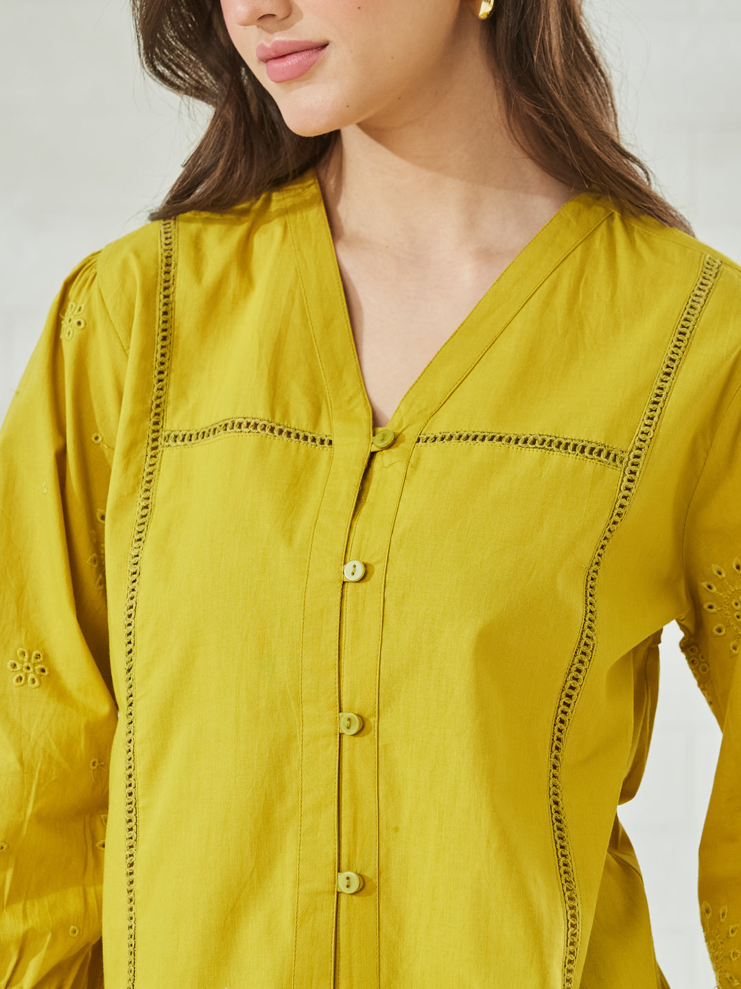Women's Premium Yellow Cotton Button-Down Regular Shirt