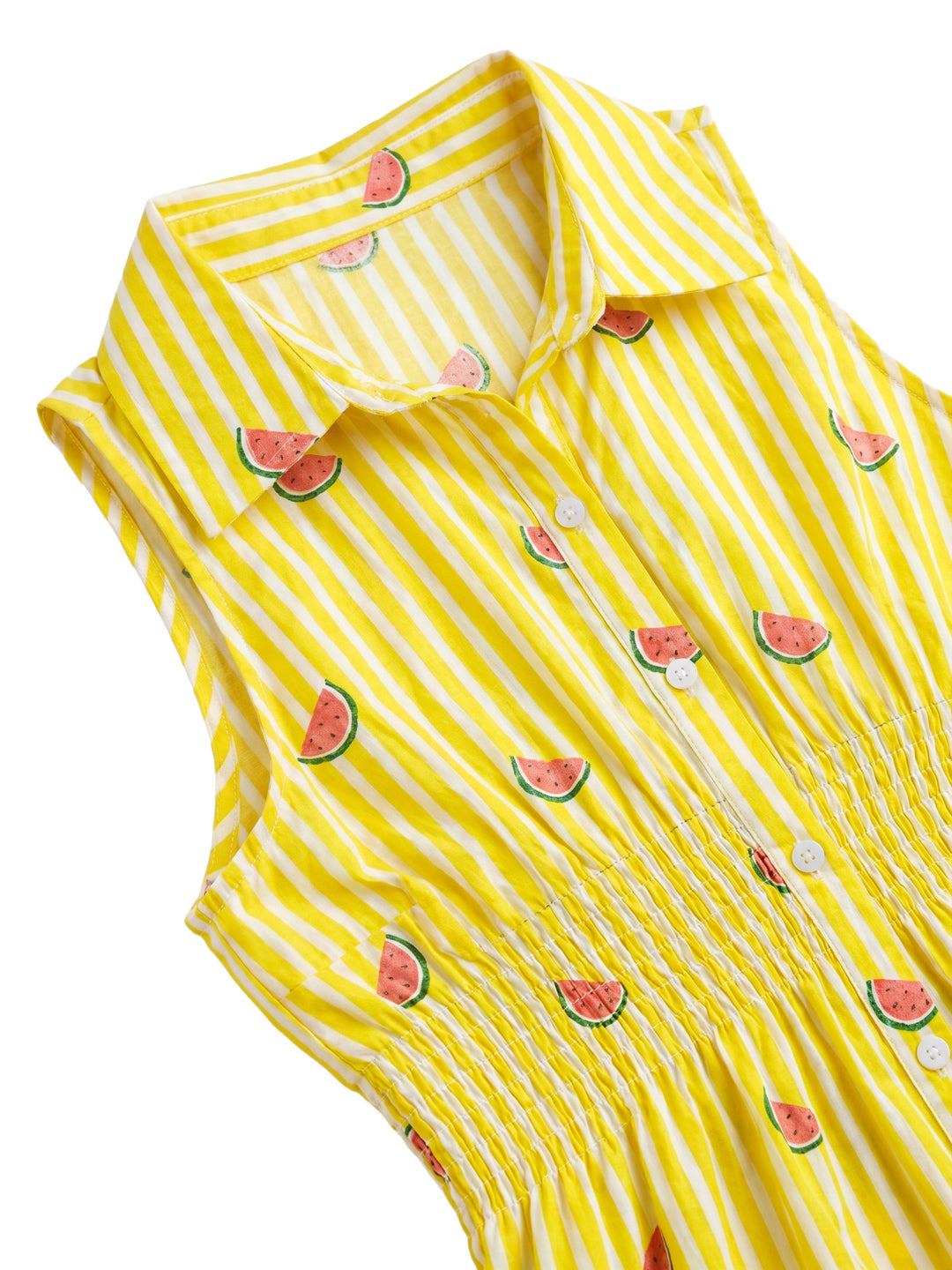 Women’s Cotton Orange & White Striped Watermelon Print Shirt