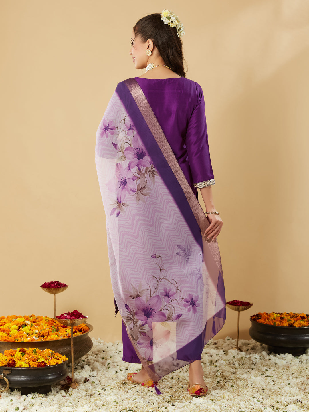 Violet Yoke Design Chinon Straight Suit With Printed Dupatta