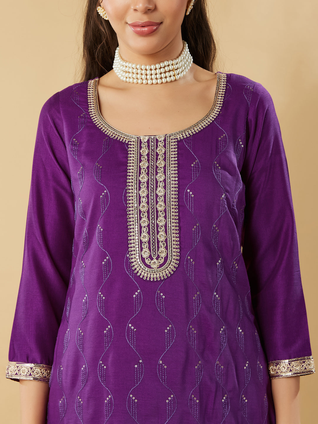 Violet Yoke Design Chinon Straight Suit With Printed Dupatta