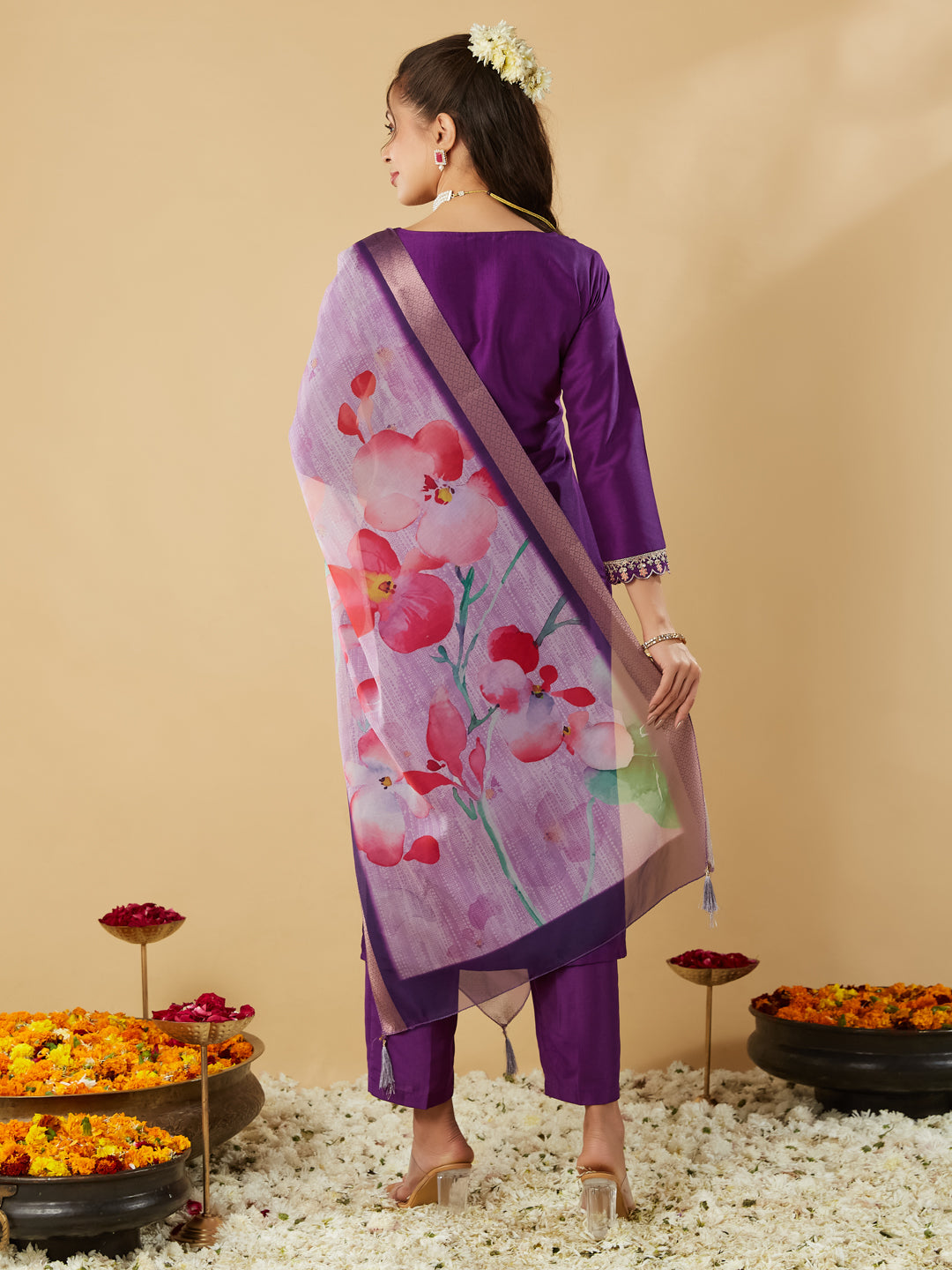 Violet Yoke Design Chinon Straight Suit With Printed Dupatta