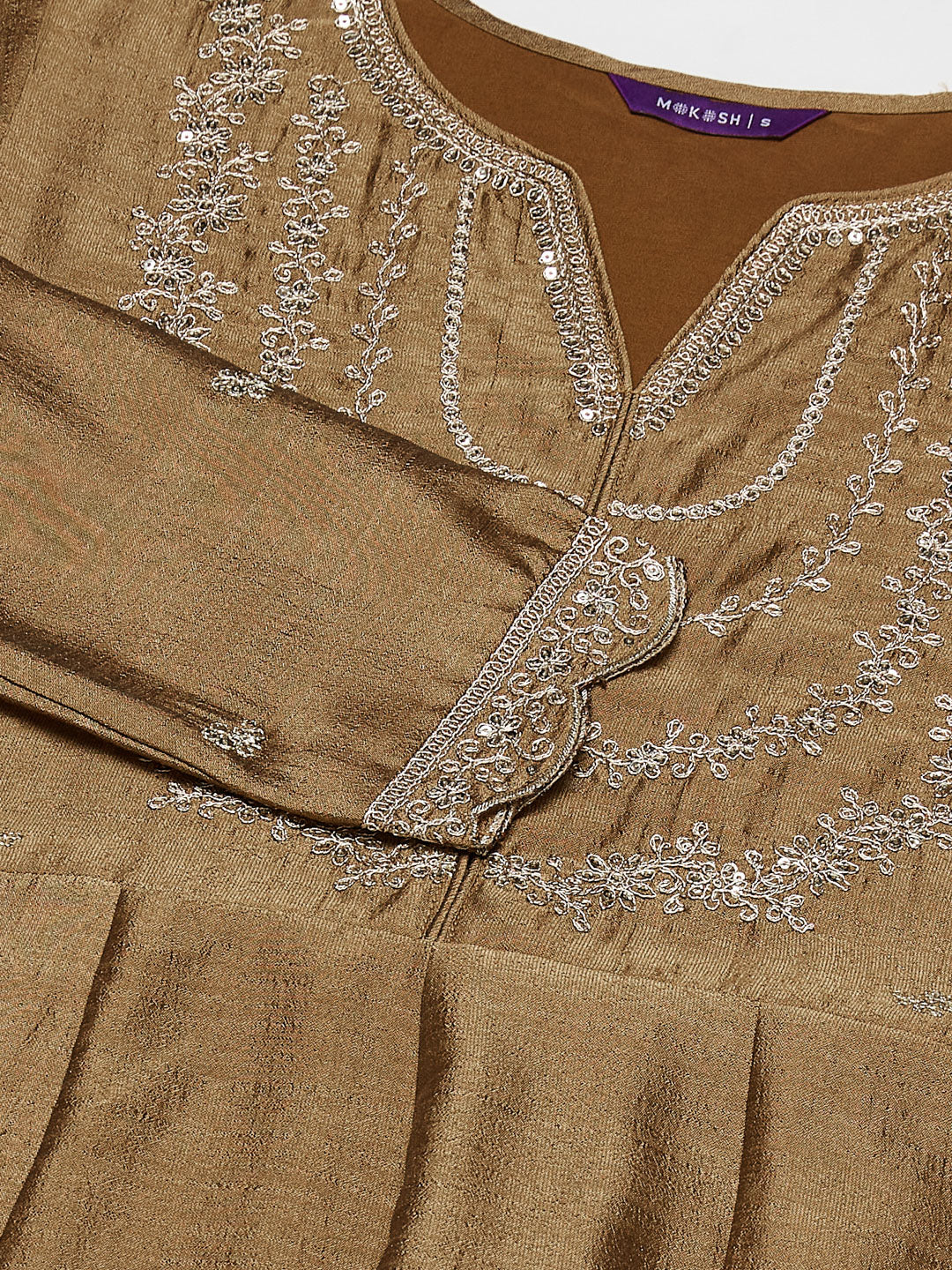 Gold Embroidered Silk Blend Anarkali Kurta With Dupatta Set