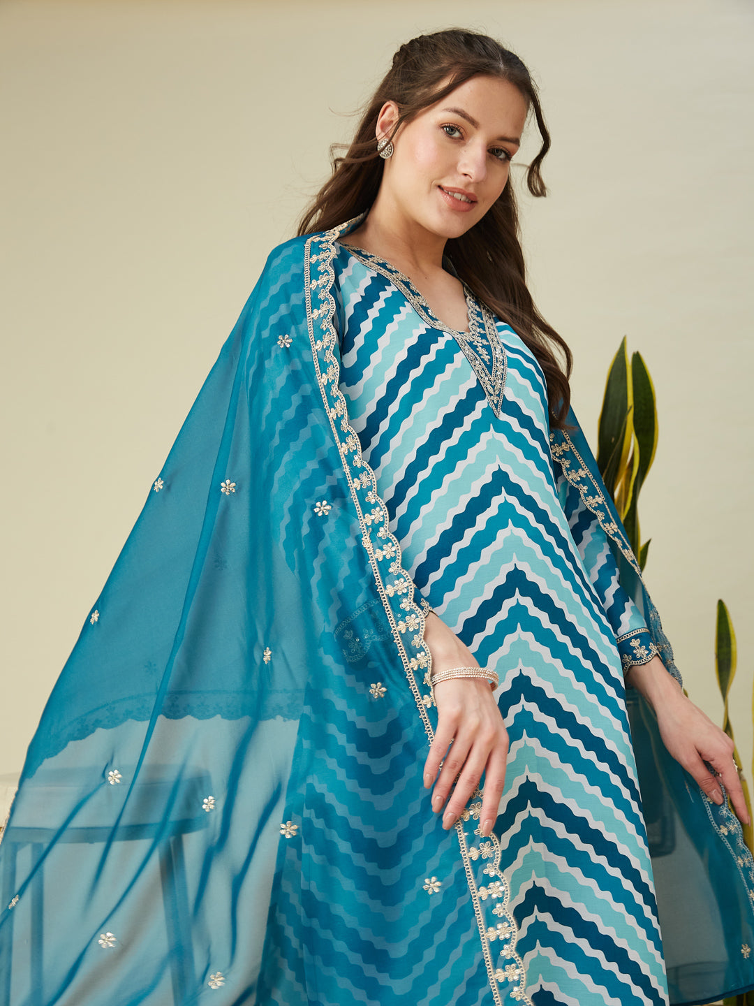 Rama Embroidered Printed Chinon Straight Kurta with Dupatta set