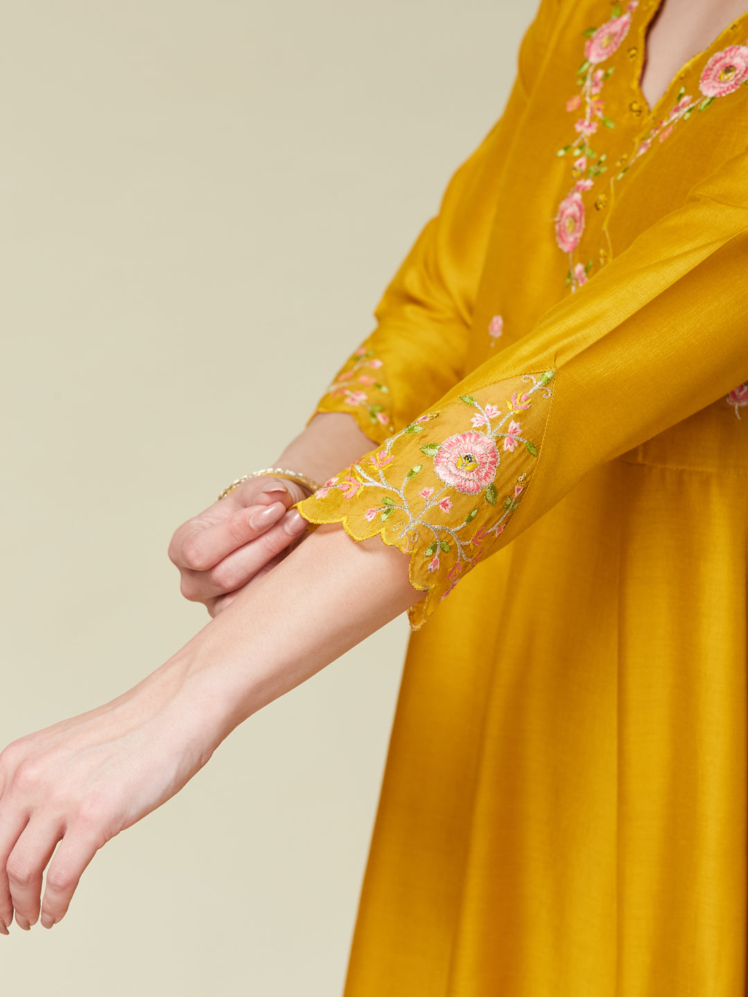 Mustard Embroidered Silk Blend Anarkali Kurta with Dupatta set