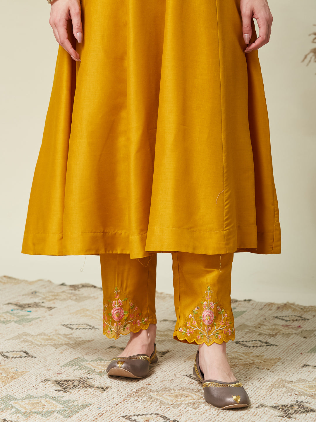 Mustard Embroidered Silk Blend Anarkali Kurta with Dupatta set